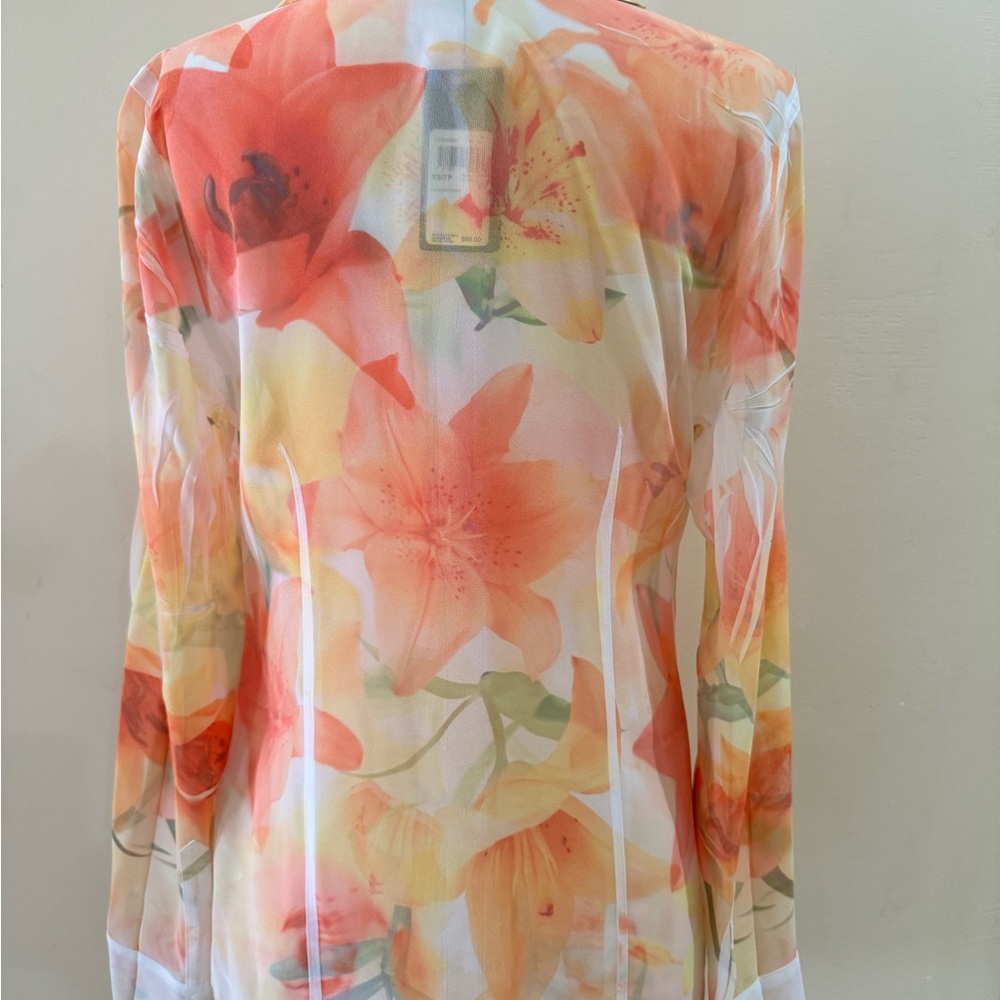 Guess Sheer Floral Button-Down Blouse in Orange and Yellow - Picture 2 of 3